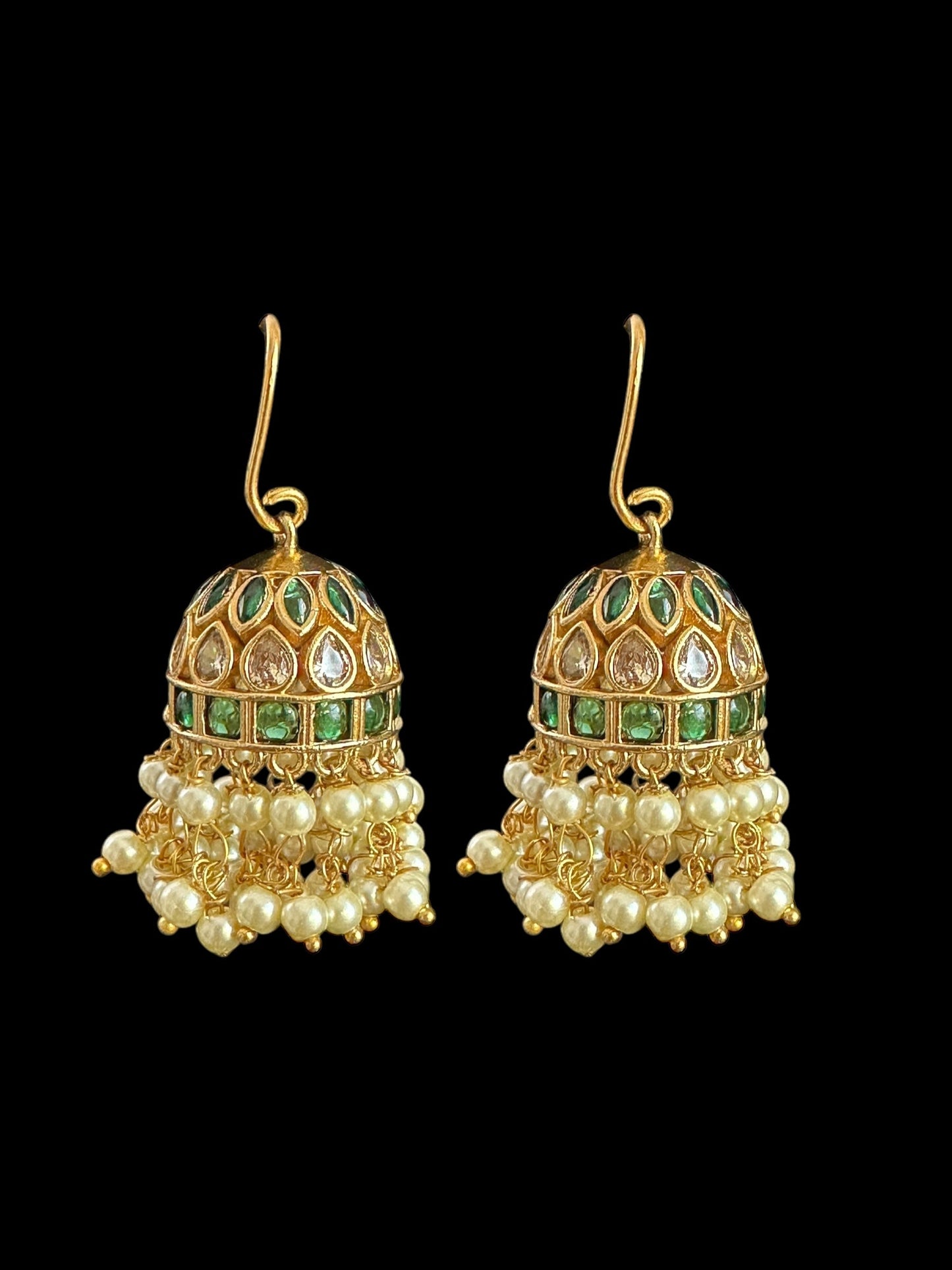 DER774 Gold plated ruby emerald combination jhumka ( READY TO SHIP )
