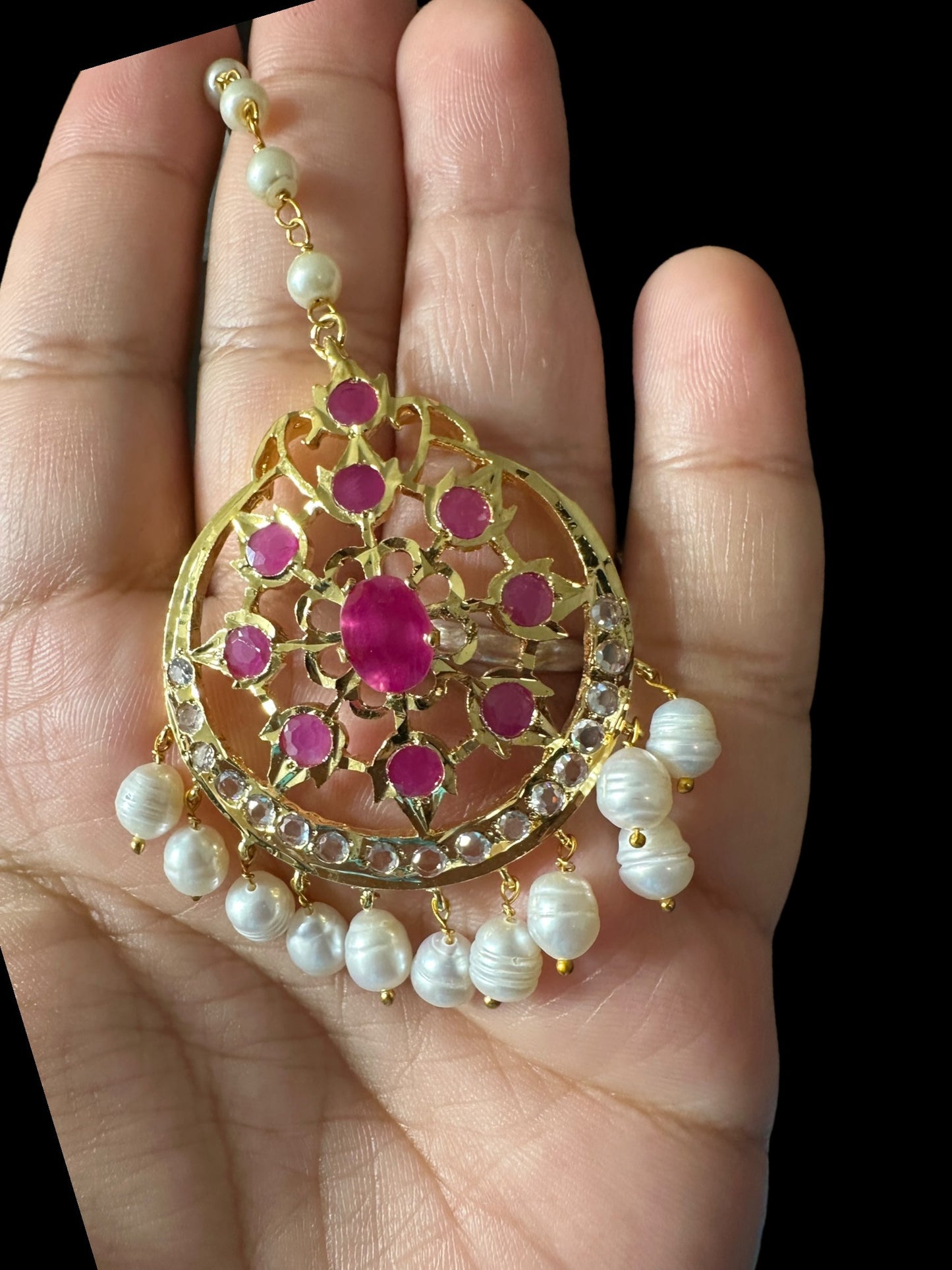 DJTK304 Naira tika in fresh water pearls  - RUBY ( READY TO SHIP )