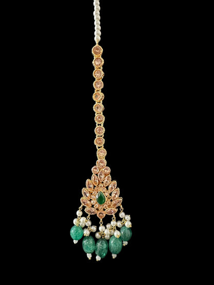BR500 Kafiya bridal set in golden / champagne  stones and green beads ( READY TO SHIP )