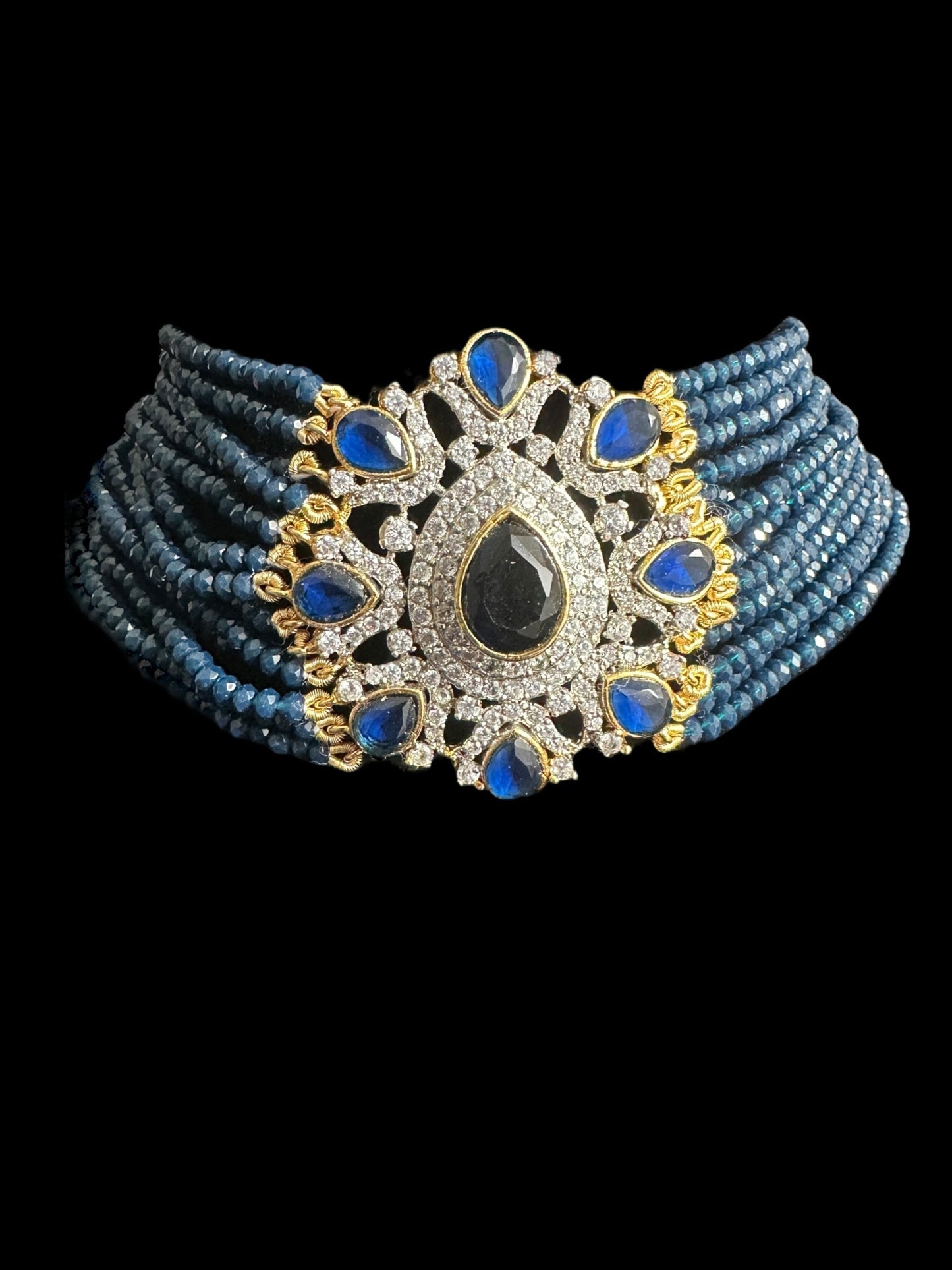 C523 Erin zircon choker in blue / sapphire ( READY TO SHIP )