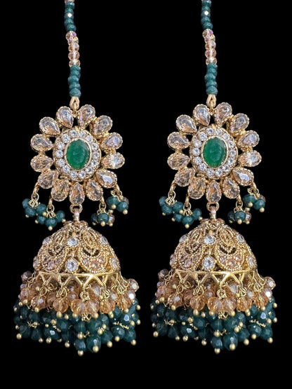 BR496 Faiza bridal set in emerald ,champagne combination  ( SHIPS IN 4 WEEKS )