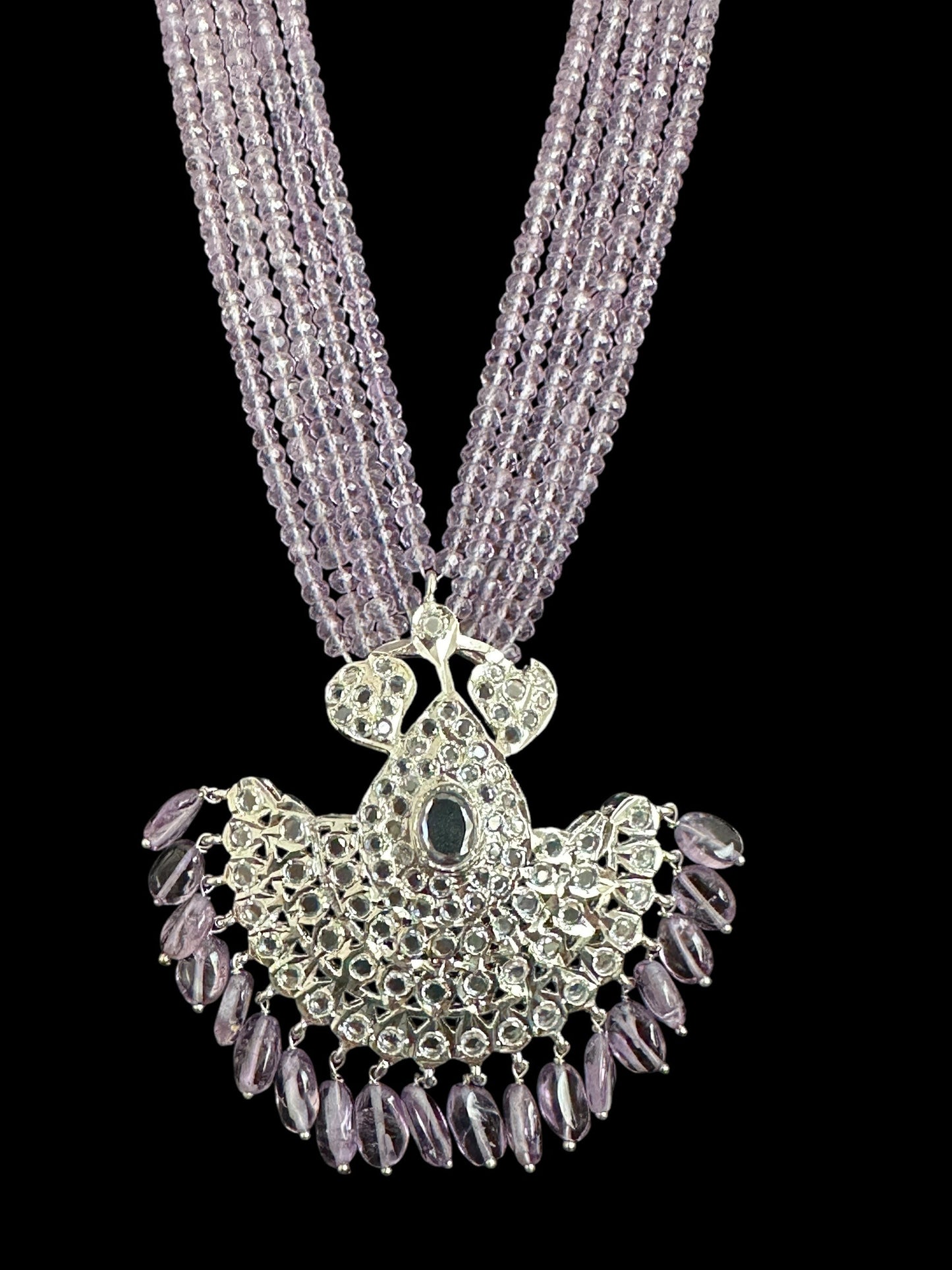 Khushi long necklace with earrings in real amethyst beads ( SHIPS IN 4 WEEKS )