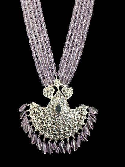 Khushi long necklace with earrings in real amethyst beads ( SHIPS IN 4 WEEKS )