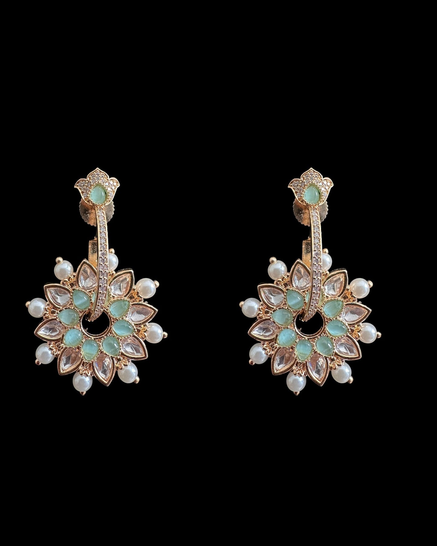 DER901 Mint green Polki earrings ( READY TO SHIP )