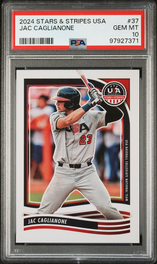 Graded 2024 Panini Stars & Stripes USA Jac Caglianone #37 Rookie RC Baseball Card PSA 10 Gem Mint
