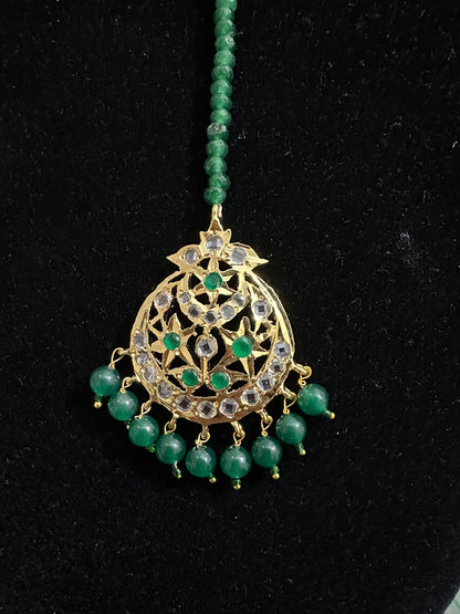 JTK7 Abira jhoomar and tika in green beads  ( READY TO SHIP  )