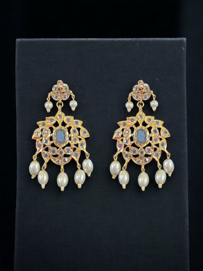 DER519 Farmana Hyderabadi gold plated earrings in pearls ( READY TO SHIP )
