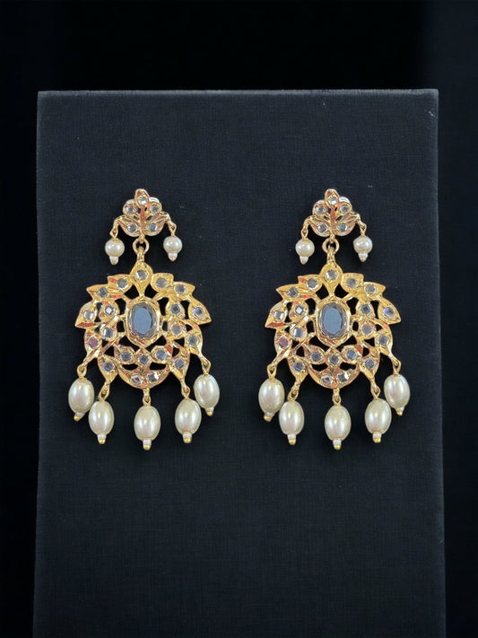 DER519 Farmana Hyderabadi gold plated earrings in pearls ( READY TO SHIP )
