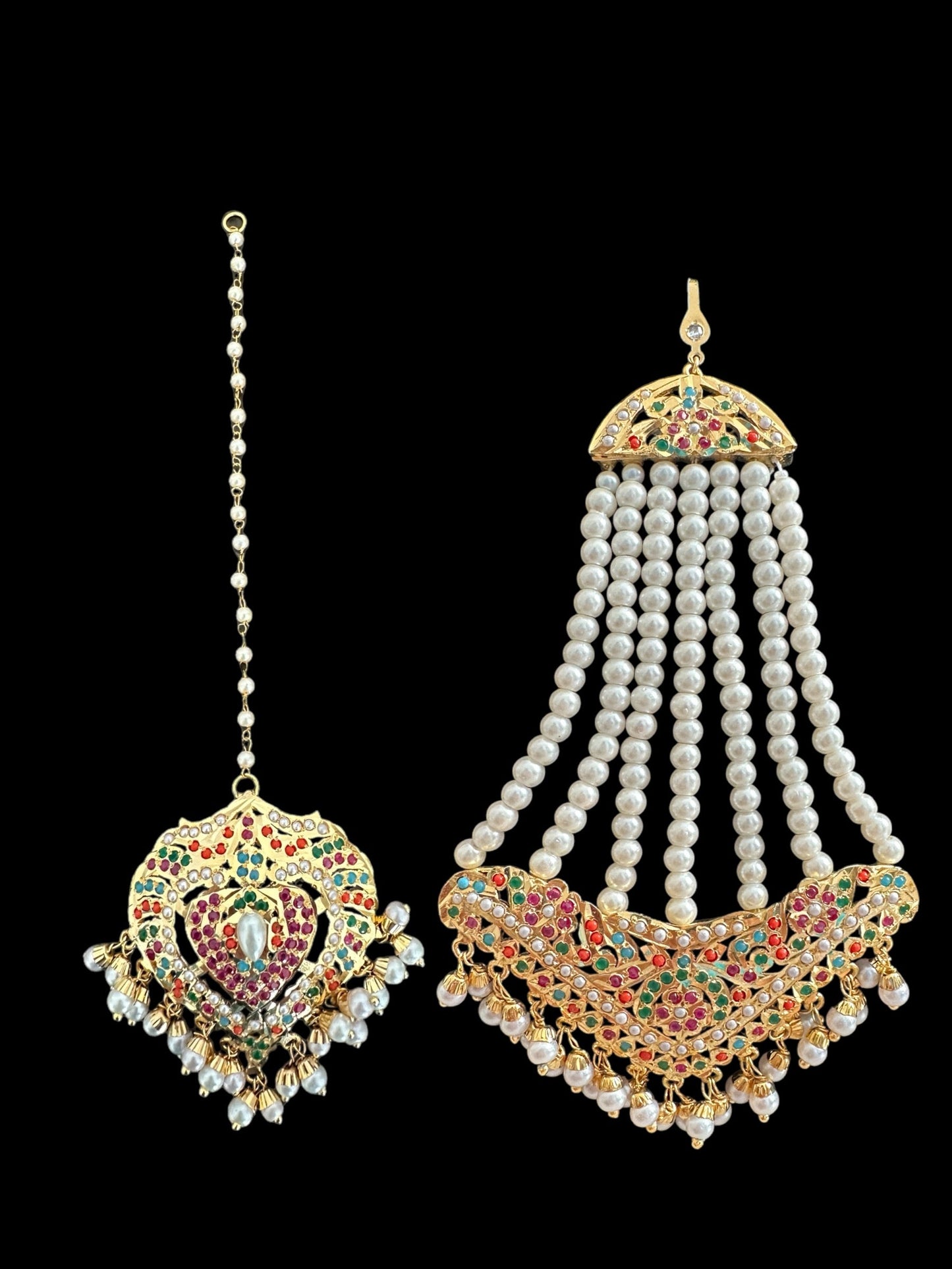 BR468 BAHAAR bridal set in Navratan and pearls ( SHIPS IN 3 WEEKS  )
