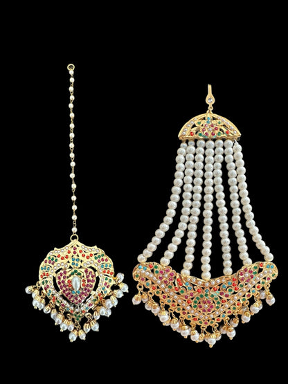 BR468 BAHAAR bridal set in Navratan and pearls ( SHIPS IN 3 WEEKS  )