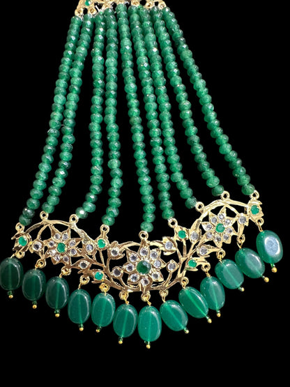 JTK7 Abira jhoomar and tika in green beads  ( READY TO SHIP  )