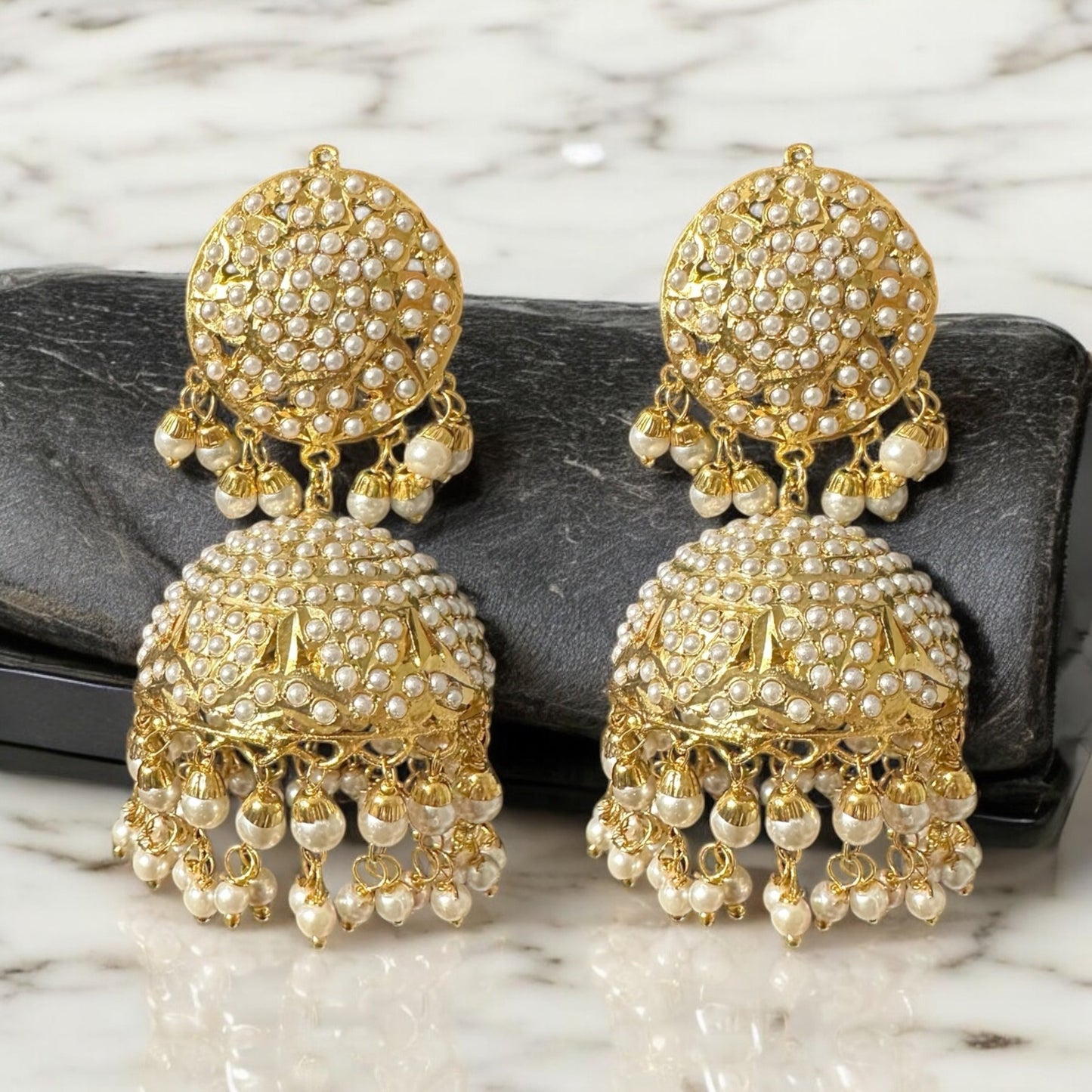 DER795 Jadau jhumka in pearls ( SHIPS IN 3 WEEKS )
