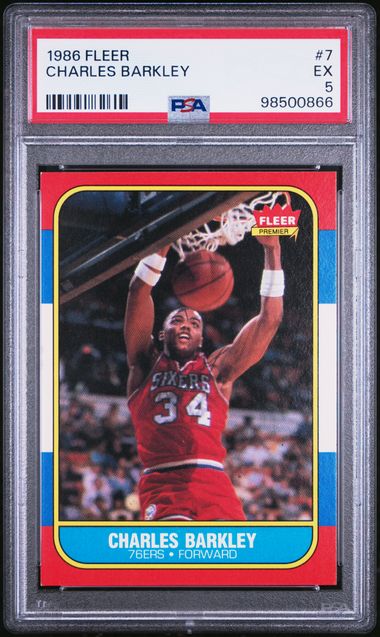 Graded 1986 Fleer Charles Barkley #7 Rookie RC Basketball Card PSA 5 EX