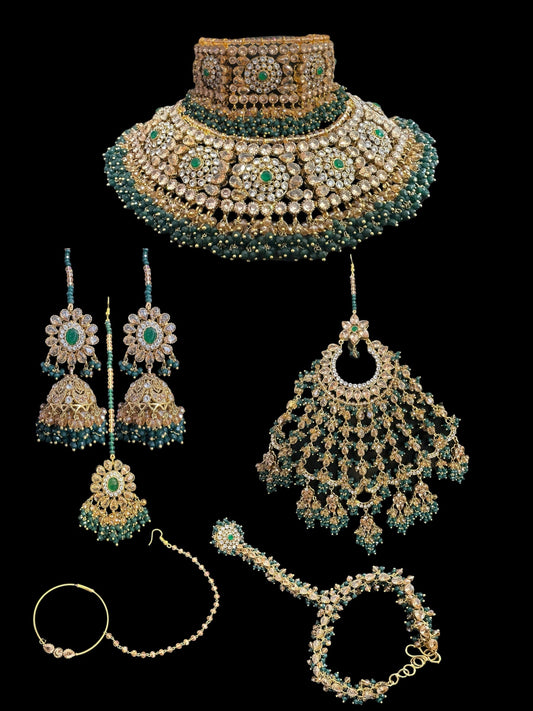BR496 Faiza bridal set in emerald ,champagne combination  ( SHIPS IN 4 WEEKS )
