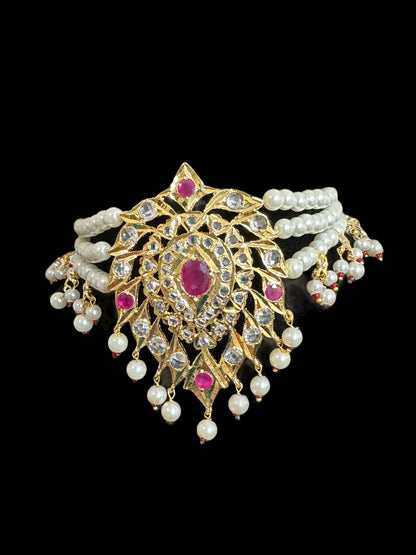 C281 Alvira ruby choker with shell pearls ( SHIPS IN 2 WEEKS )