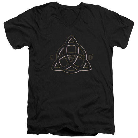 Charmed Triple Linked Logo Mens Slim Fit V-Neck T Shirt Black Officially Licensed