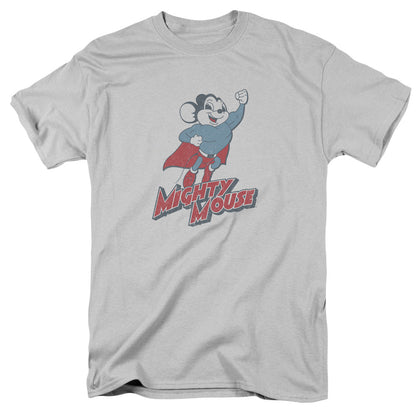 Mighty Mouse Mighty Blast Off Mens T Shirt Silver Officially Licensed