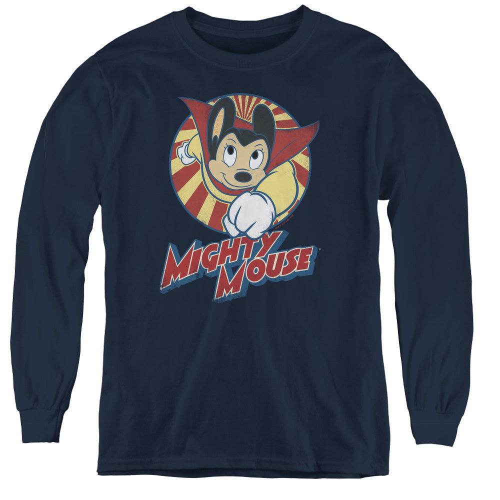 Mighty Mouse the One the Only Long Sleeve Kids Youth T Shirt Navy Blue Officially Licensed