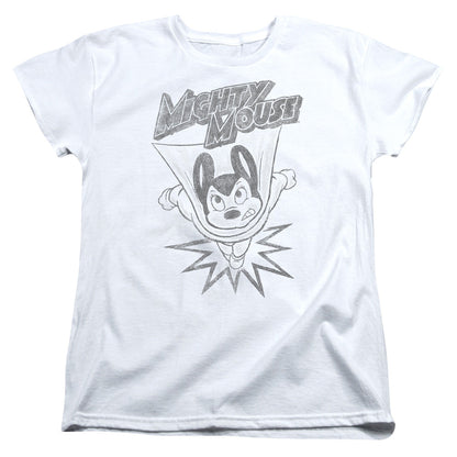 Mighty Mouse Bursting Out Womens T Shirt White Officially Licensed