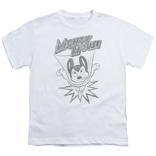 Mighty Mouse Bursting Out Kids Youth T Shirt White Officially Licensed