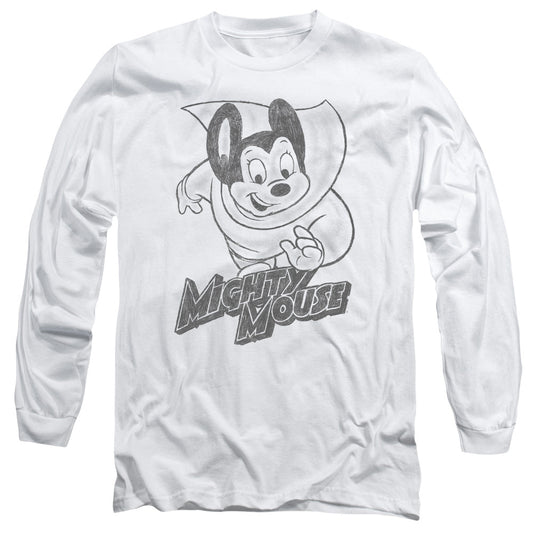 Mighty Mouse Mighty Sketch Mens Long Sleeve Shirt White Officially Licensed