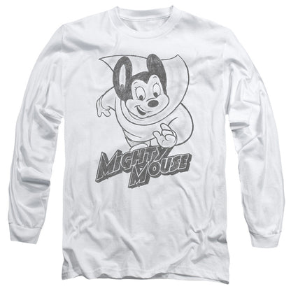 Mighty Mouse Mighty Sketch Mens Long Sleeve Shirt White Officially Licensed