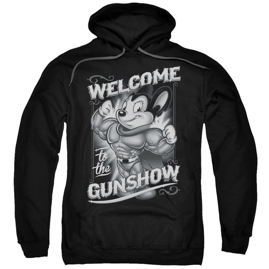 Mighty Mouse Mighty Gunshow Mens Hoodie Black Officially Licensed