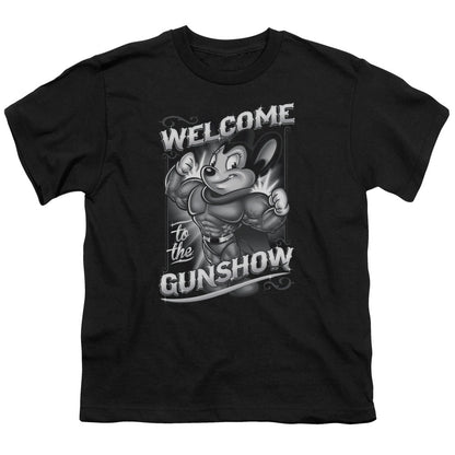 Mighty Mouse Mighty Gunshow Kids Youth T Shirt Black Officially Licensed