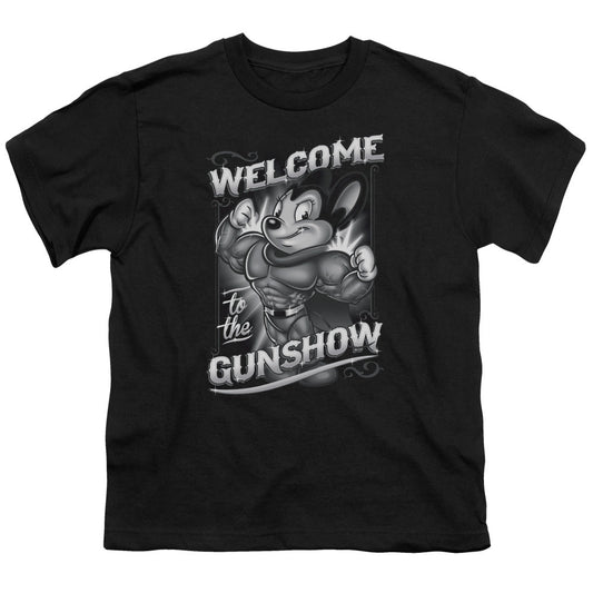 Mighty Mouse Mighty Gunshow Kids Youth T Shirt Black Officially Licensed
