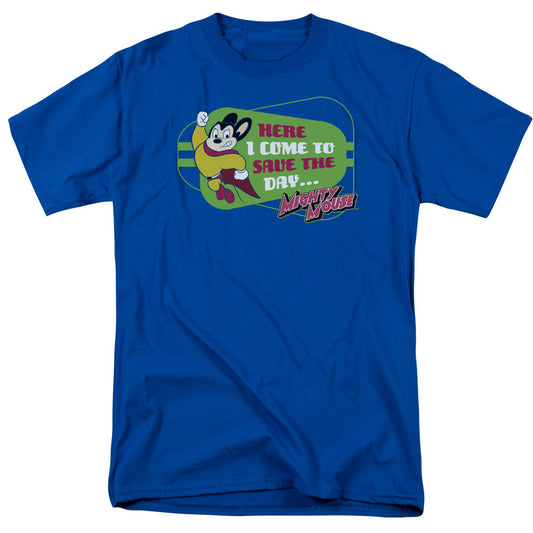 Mighty Mouse Here I Come Mens T Shirt Royal Blue Officially Licensed