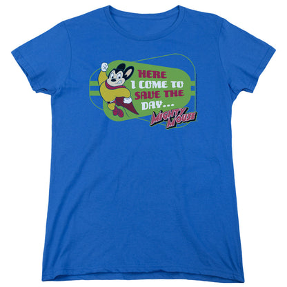 Mighty Mouse Here I Come Womens T Shirt Royal Blue Officially Licensed
