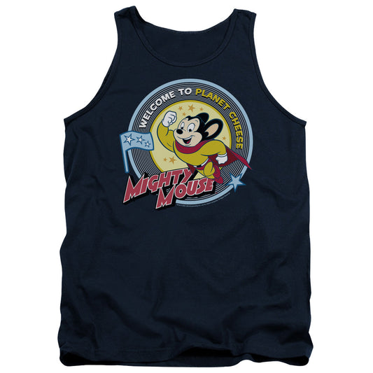 Mighty Mouse Planet Cheese Mens Tank Top Shirt Navy Blue Officially Licensed