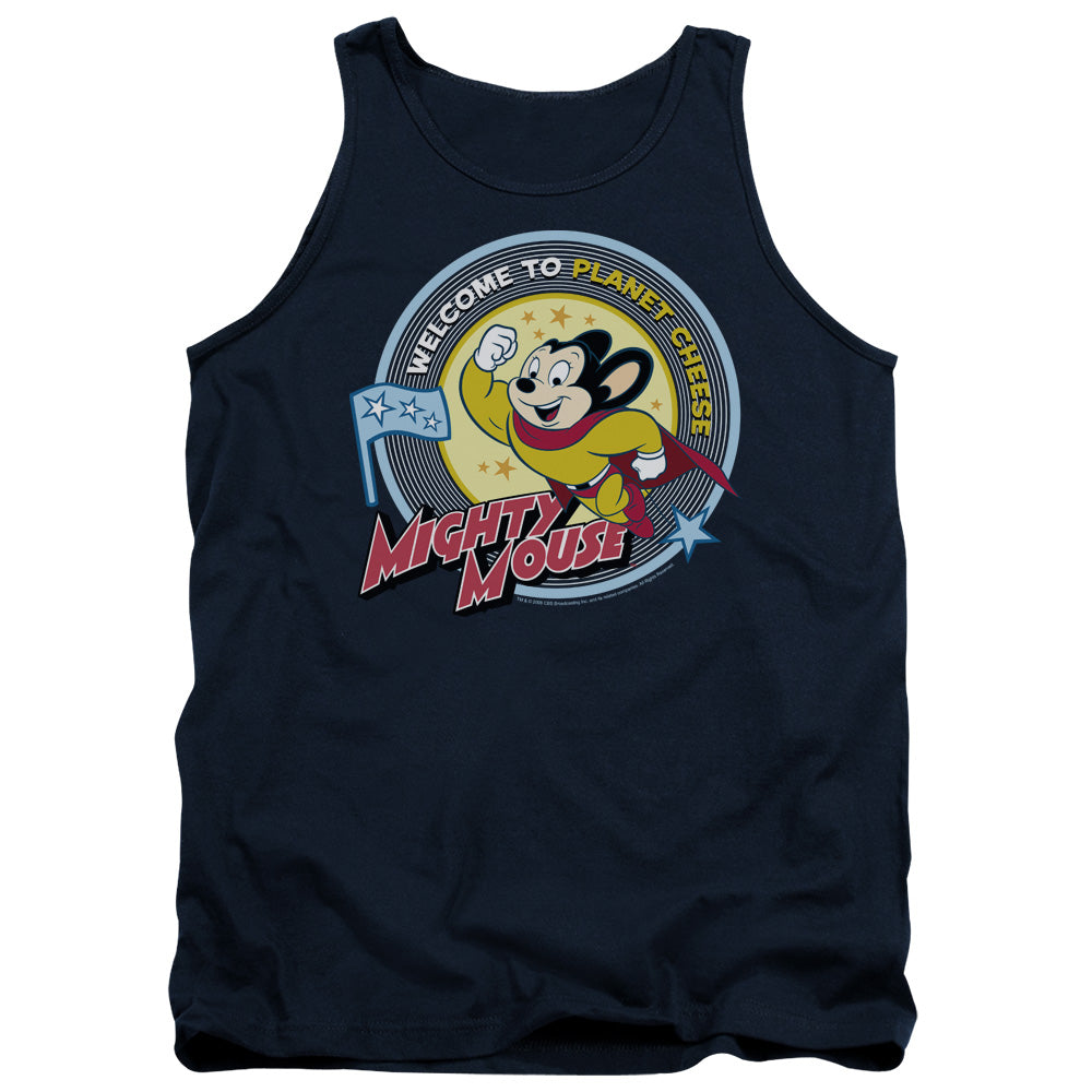 Mighty Mouse Planet Cheese Mens Tank Top Shirt Navy Officially Licensed