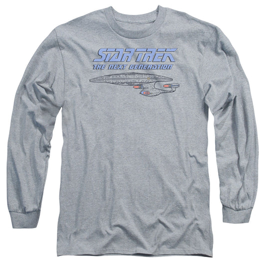 Star Trek Distressed Tng Mens Long Sleeve Shirt Athletic Heather Officially Licensed Officially Licensed