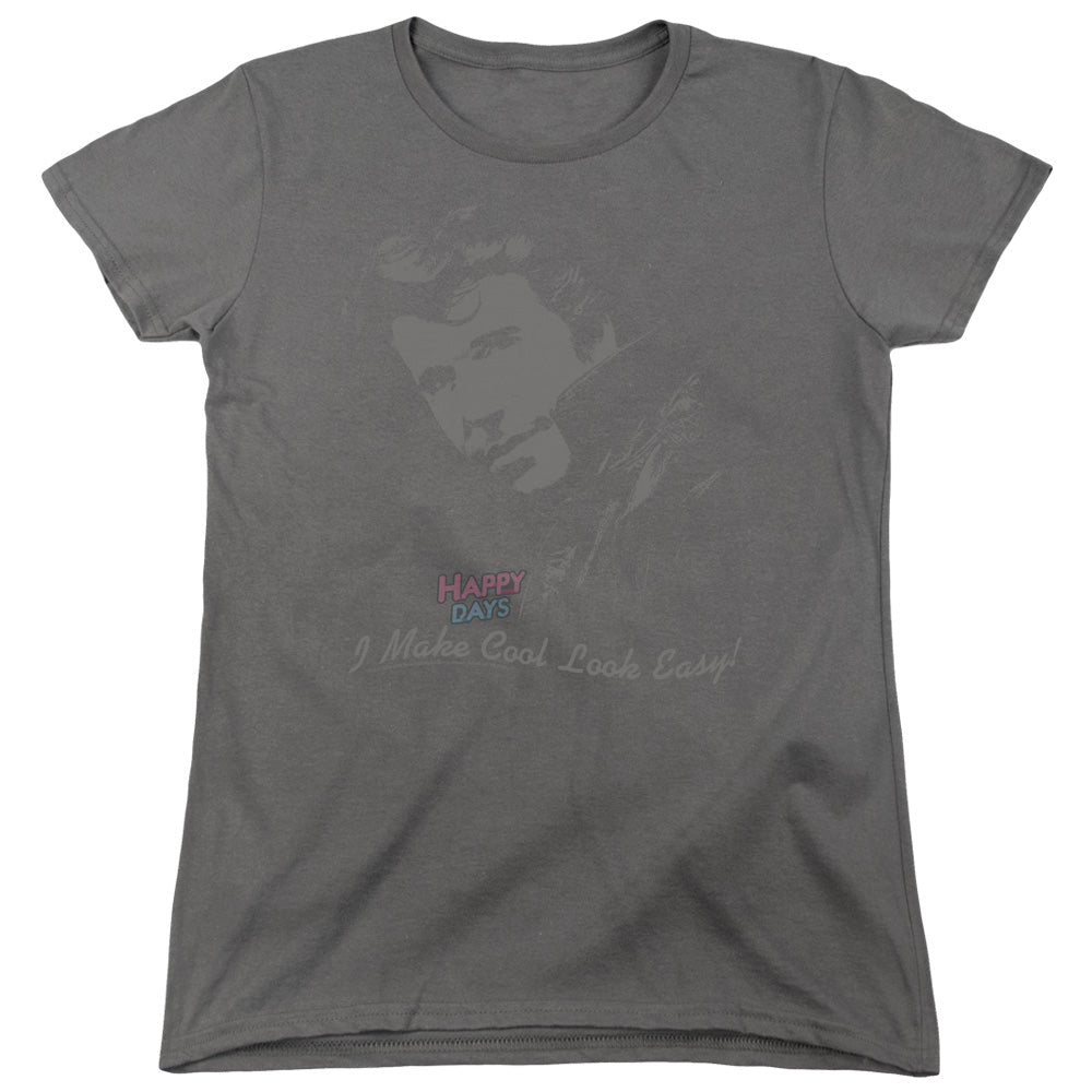 Happy Days Cool Fonz Womens T Shirt Charcoal Officially Licensed