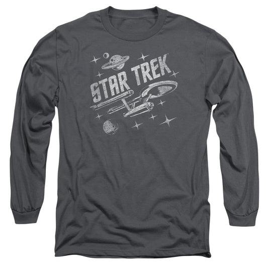 Star Trek Through Space Mens Long Sleeve Shirt Charcoal Officially Licensed Officially Licensed