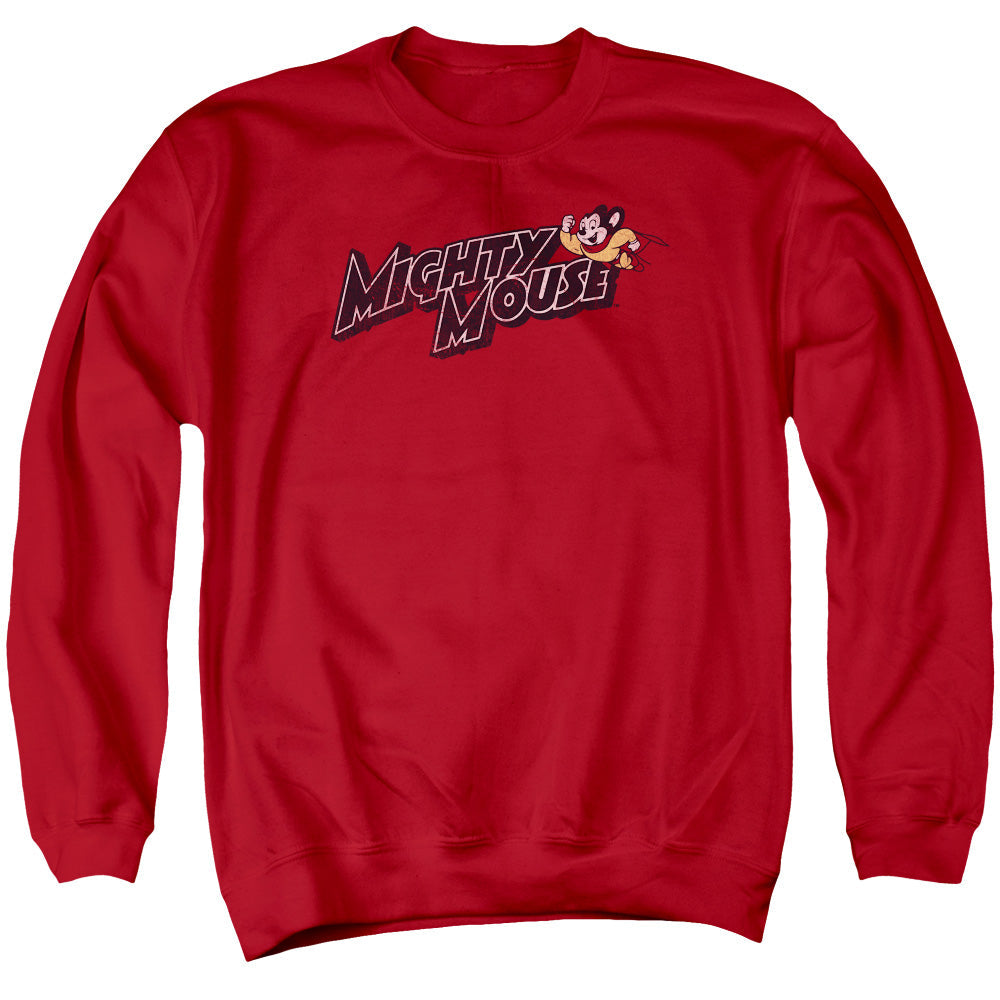 Mighty Mouse Might Logo Mens Crewneck Sweatshirt Red Officially Licensed