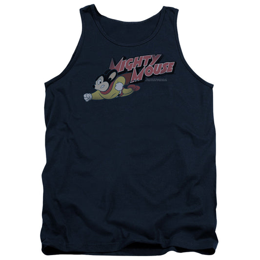 Mighty Mouse Mighty Retro Mens Tank Top Shirt Navy Blue Officially Licensed