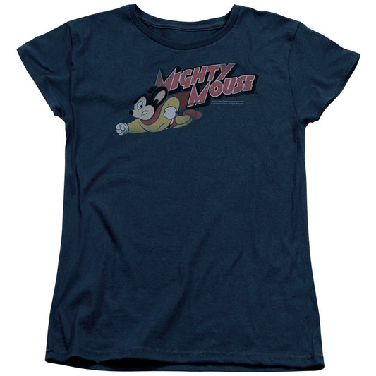 Mighty Mouse Mighty Retro Womens T Shirt Navy Blue Officially Licensed