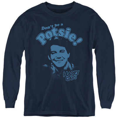 Happy Days Dont Be a Potsy Long Sleeve Kids Youth T Shirt Navy Officially Licensed