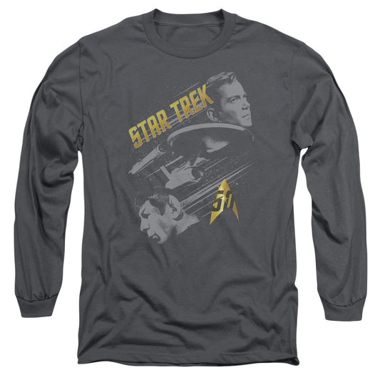 Star Trek 50 Year Frontier Mens Long Sleeve Shirt Charcoal Officially Licensed Officially Licensed