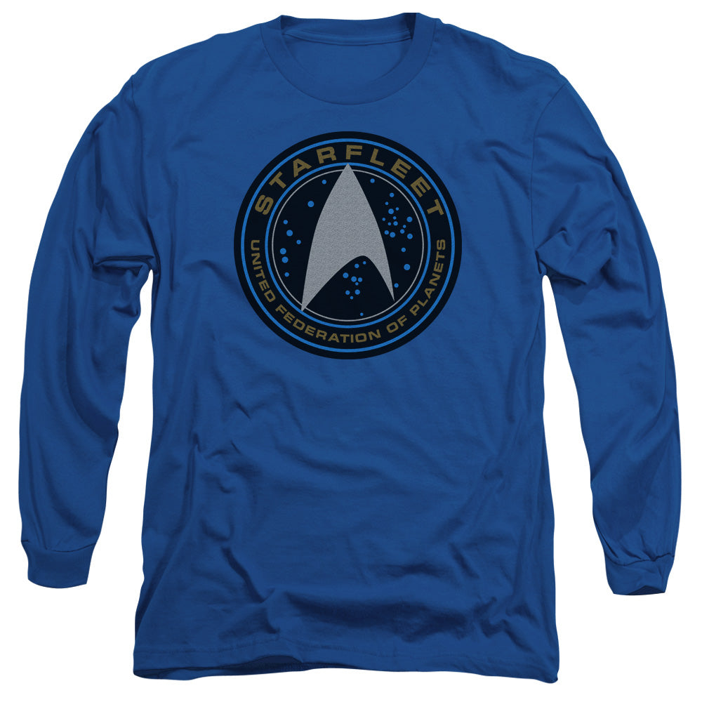 Star Trek Beyond Starfleet Patch Mens Long Sleeve Shirt Royal Officially Licensed