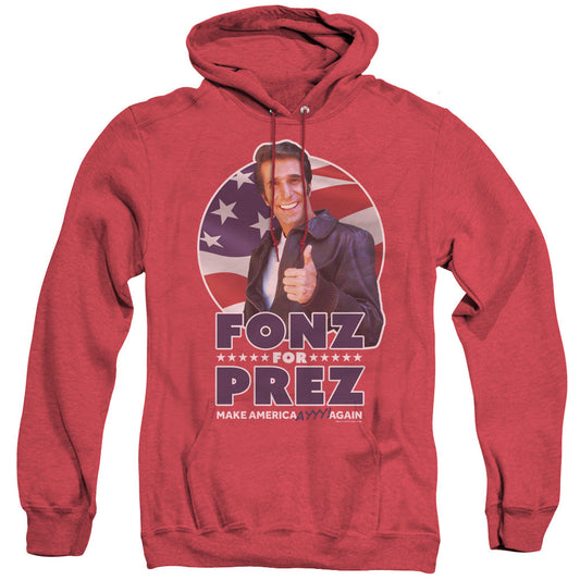 Happy Days Fonz For Prez Heather Mens Hoodie Red Officially Licensed