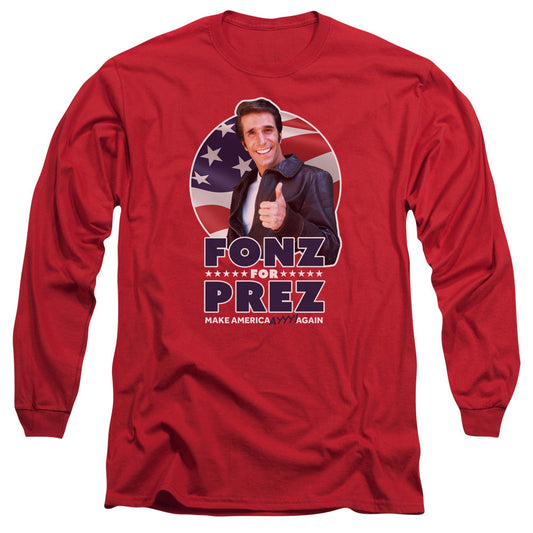 Happy Days Fonz For Prez Mens Long Sleeve Shirt Red Officially Licensed Officially Licensed