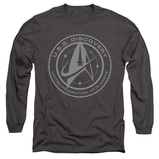 Star Trek Discovery Discovery Crest Mens Long Sleeve Shirt Charcoal Officially Licensed Officially Licensed