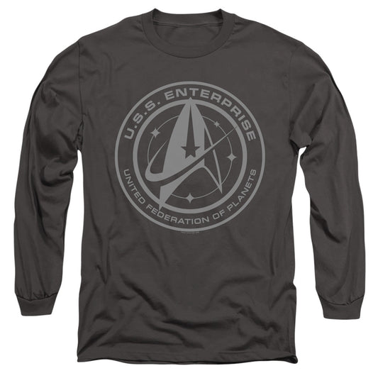 Star Trek Discovery Enterprise Crest Mens Long Sleeve Shirt Charcoal Officially Licensed Officially Licensed