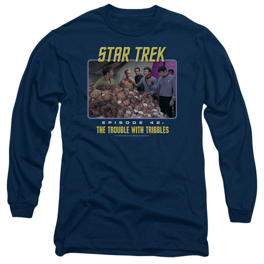 St:Original The Trouble With Tribbles Mens Long Sleeve Shirt Navy Officially Licensed