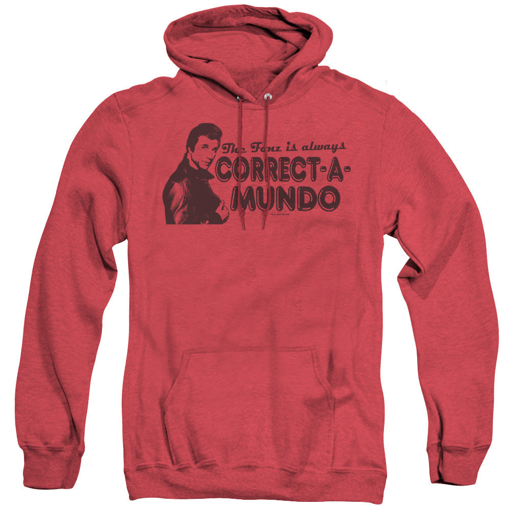 Happy Days Correct A Mundo Mens Heather Hoodie Red Officially Licensed