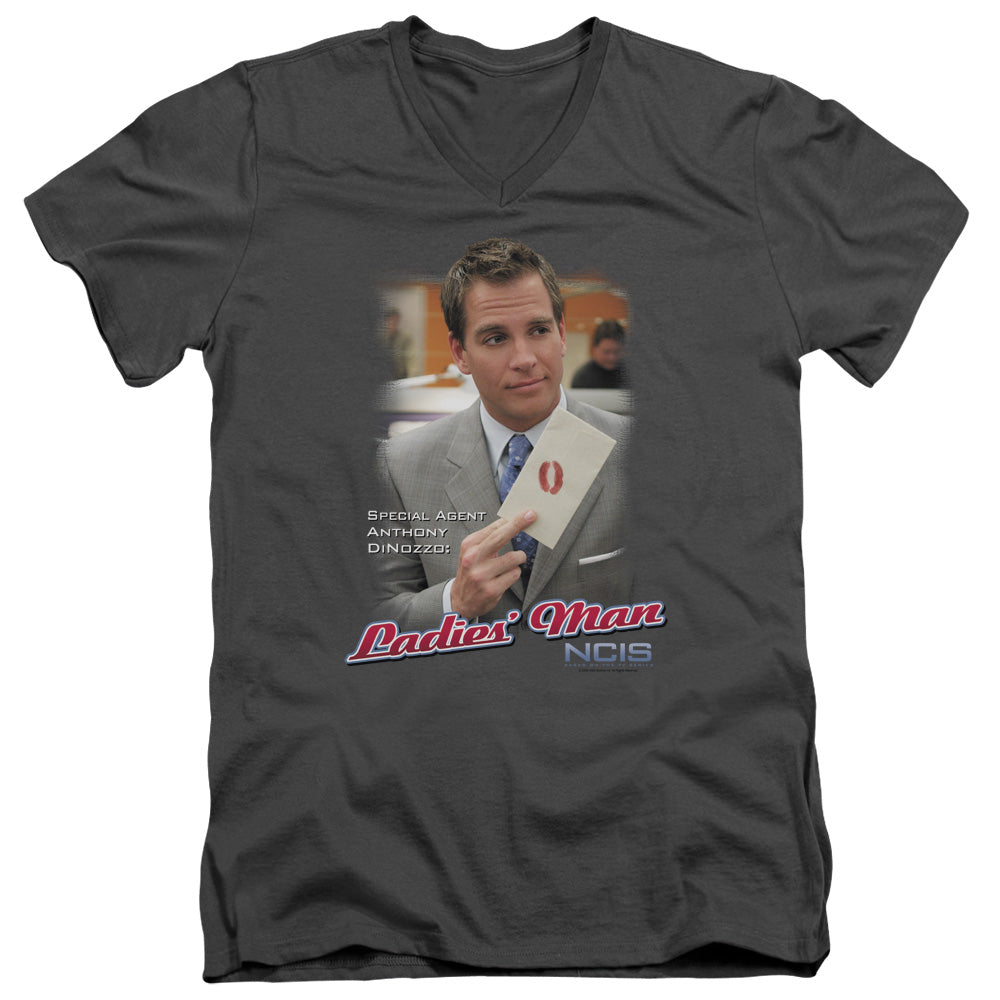 Ncis Ladies Man Mens Slim Fit V-Neck T Shirt Charcoal Officially Licensed