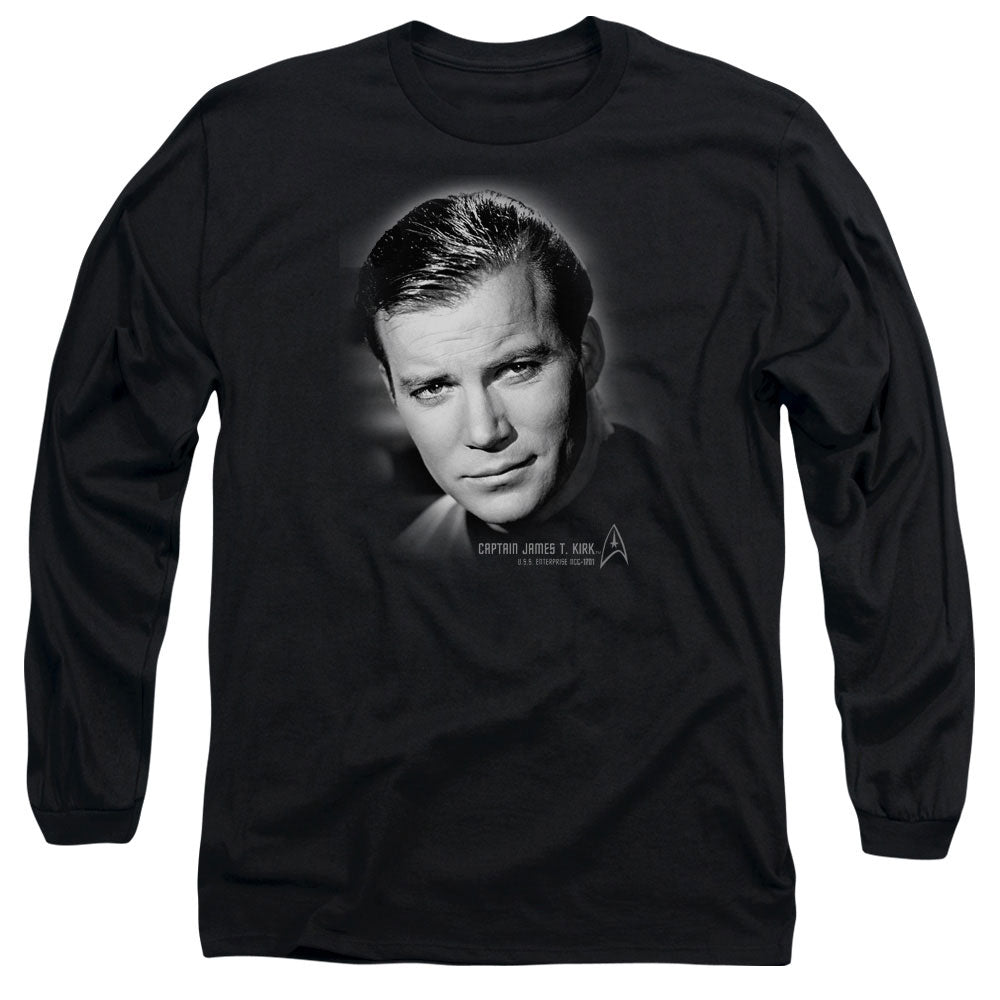Star Trek Captain Kirk Portrait Mens Long Sleeve Shirt Black Officially Licensed Officially Licensed